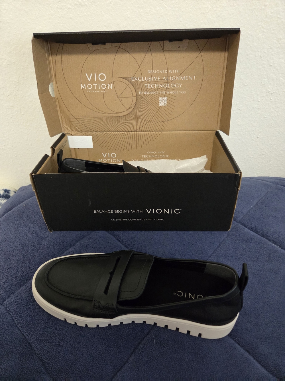 Vionic Black Uptown Leather Loafers with White Platform Soles - Picture 4 of 6